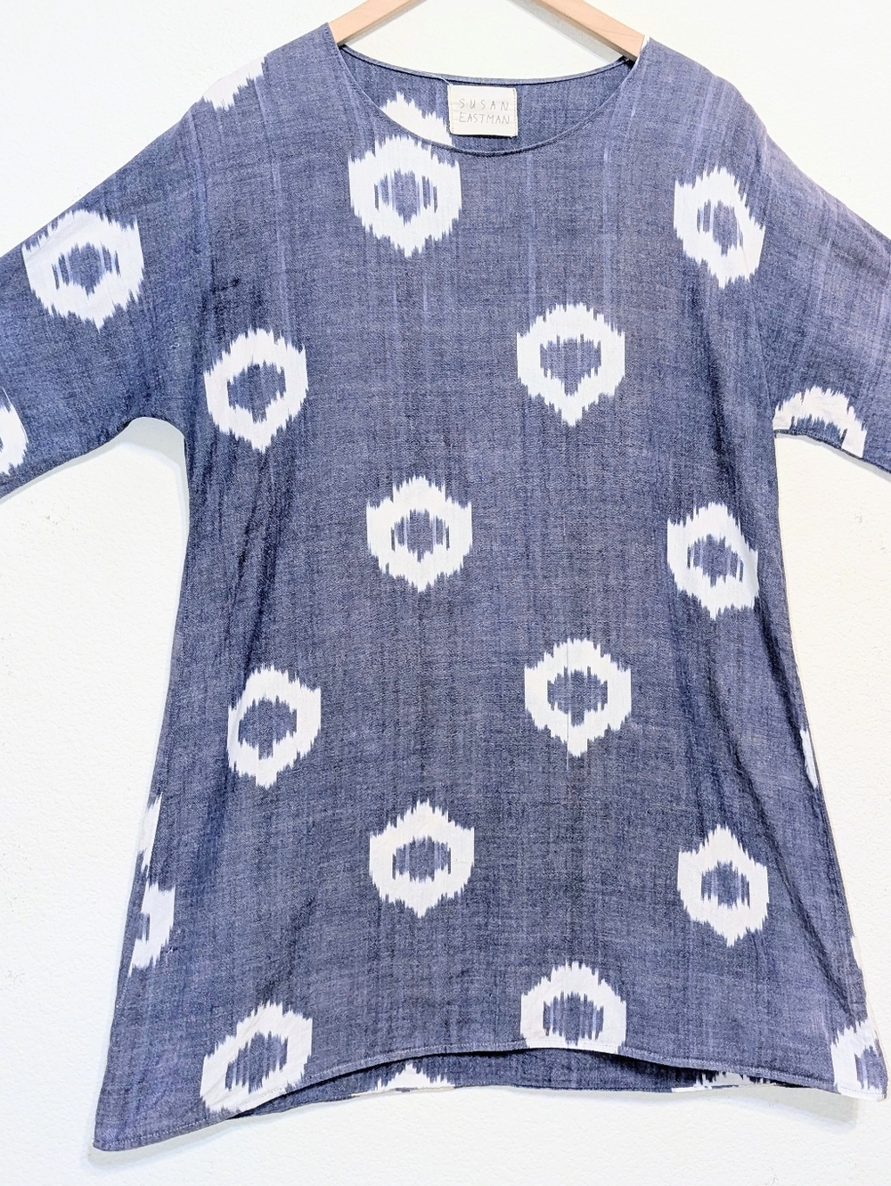 Susan Eastman Blue Tunic Top Free Size Chest 42” Art To Wear Lagenlook Artsy